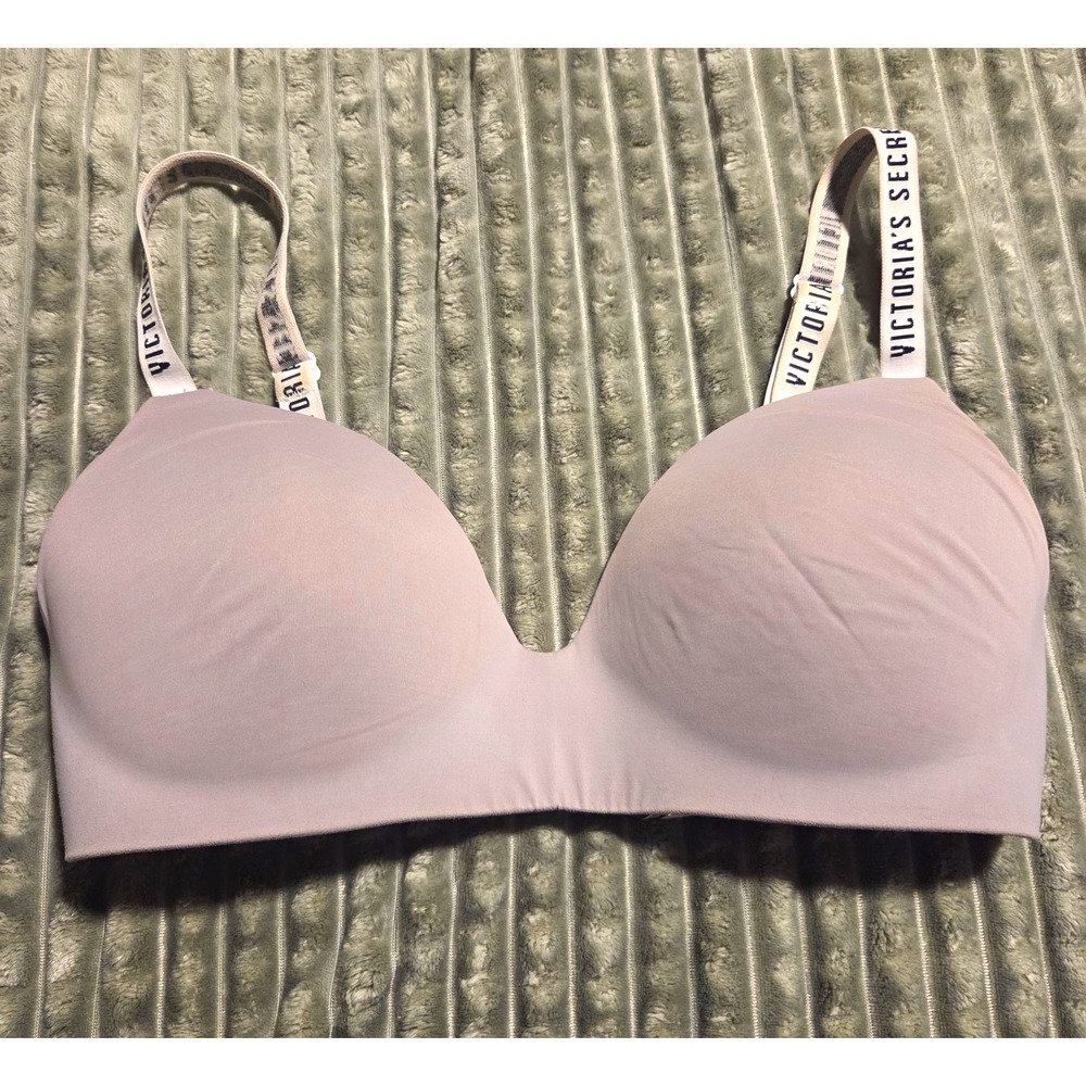 Victorias Secret T-Shirt Wireless Bra Mauve Pink Logo Straps 34D ST3701